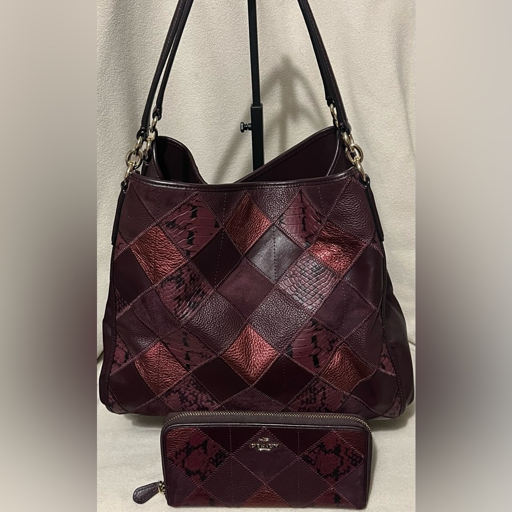 Authentic Coach Phoebe Metallic Patchwork Bag & W… - image 1